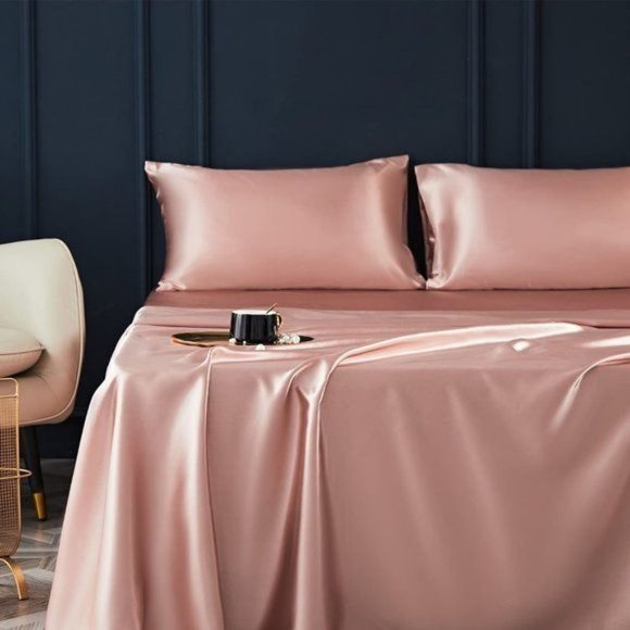New 4 Pcs Satin Sheets Queen - Silk Silky Super Soft Extra Deep Pocket Q… - Picture 3 of 16